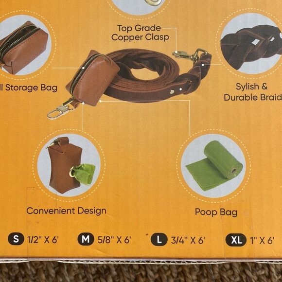 NEW Braided leather dog leash with bag - Picture 2 of 2